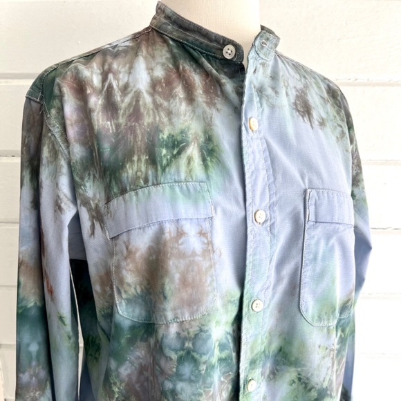 ENGINEERED GARMENTS Tie Dyed Button Down Band Collar Shirt - S - Picture 2 of 11